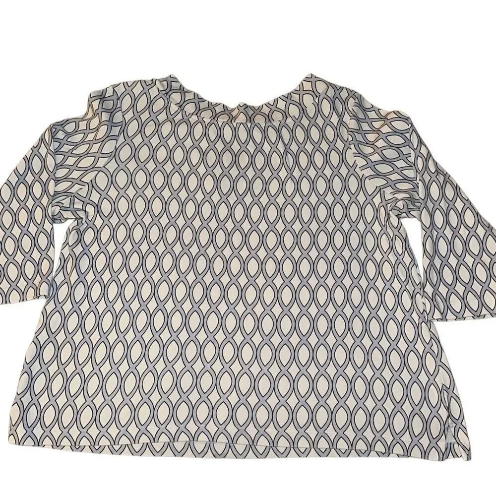 Chico's White Blue Geometric Twist Neck Cotton Convertible Tee Ladies Size 3/XL